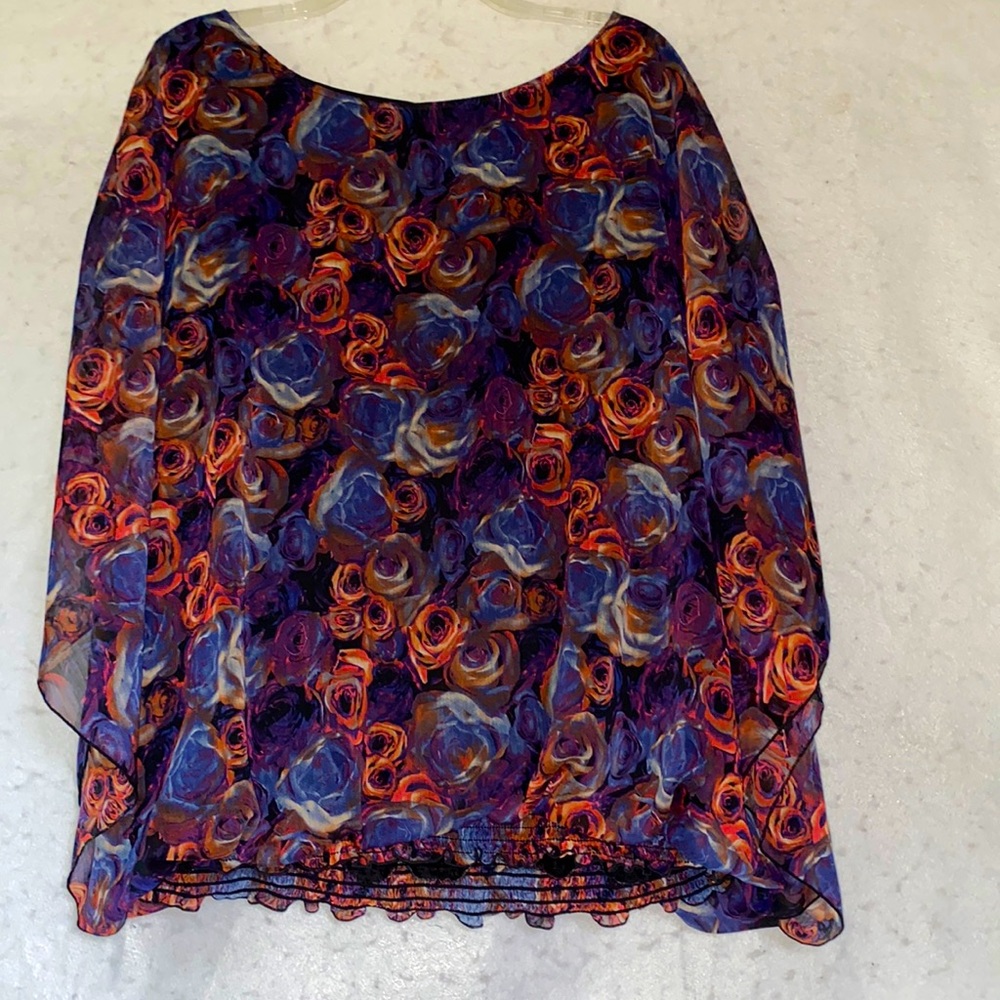 Aqua Blues Batwing Pullover Plus Size Roses Print Blouse
